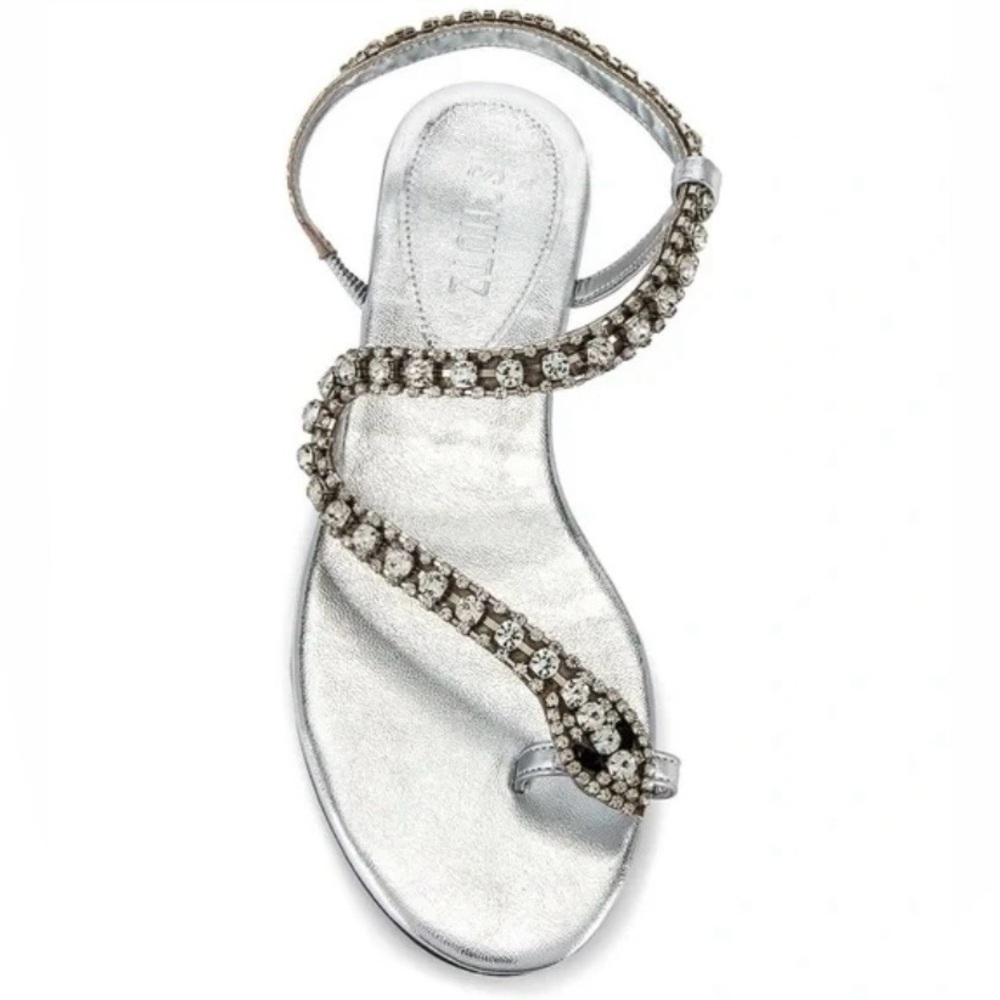 SCHUTZ Silver Snake Sandals with Crystal Embellishments - Like New